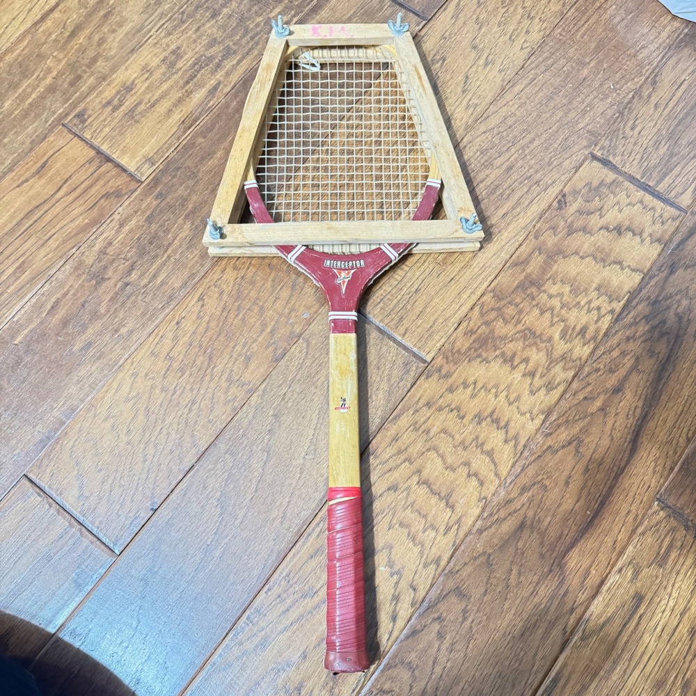 Vintage 60s Cortland Interceptorβ Wooden Tennis Racquet with Wooden Press Frame